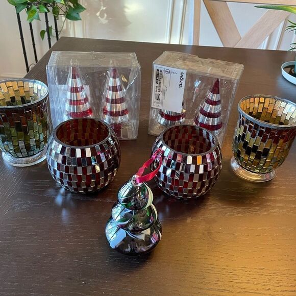 IKEA Glass Tree Ornaments Mosaic Candle Holders Blown Glass Tree Ornament LOT - Picture 7 of 13